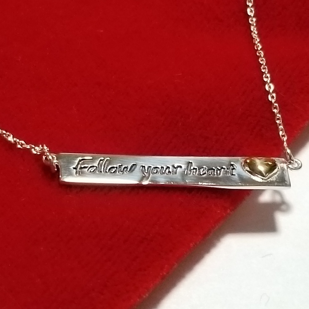 Sterling Silver "Follow Your Heart" Bar Necklace - Picture 2 of 4